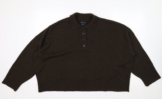 ASOS Design Women Brown Acrylic Henley Jumper Size L 16-18
