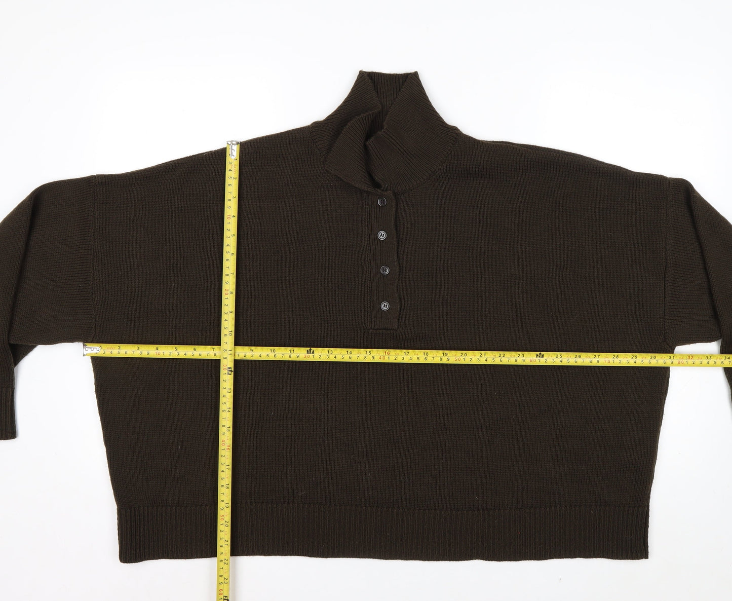 ASOS Design Women Brown Acrylic Henley Jumper Size L 16-18