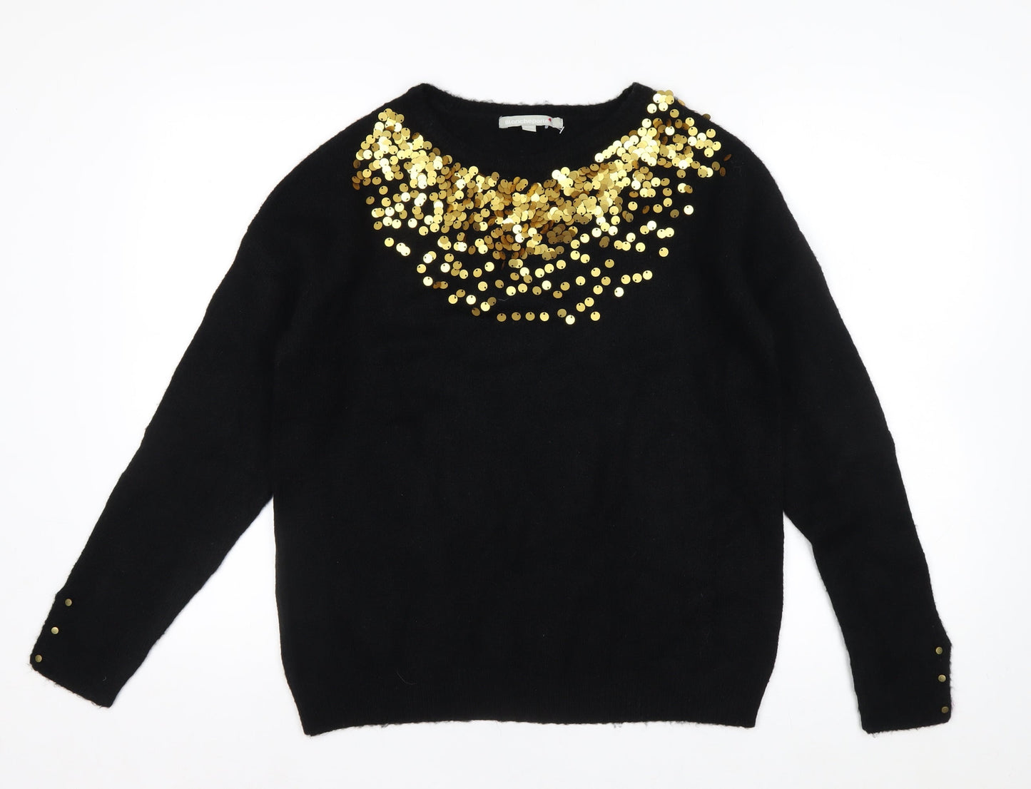 Blancheporte Womens Black Sequin Crew Neck Long Sleeve Jumper Size 12