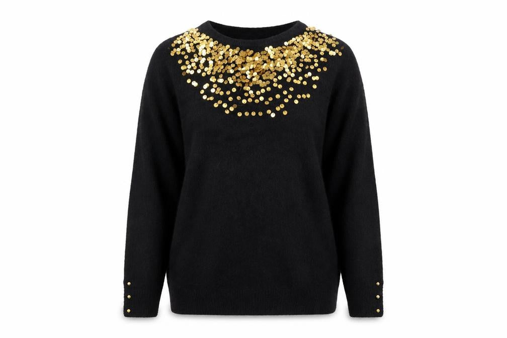 Blancheporte Womens Black Sequin Crew Neck Long Sleeve Jumper Size 12