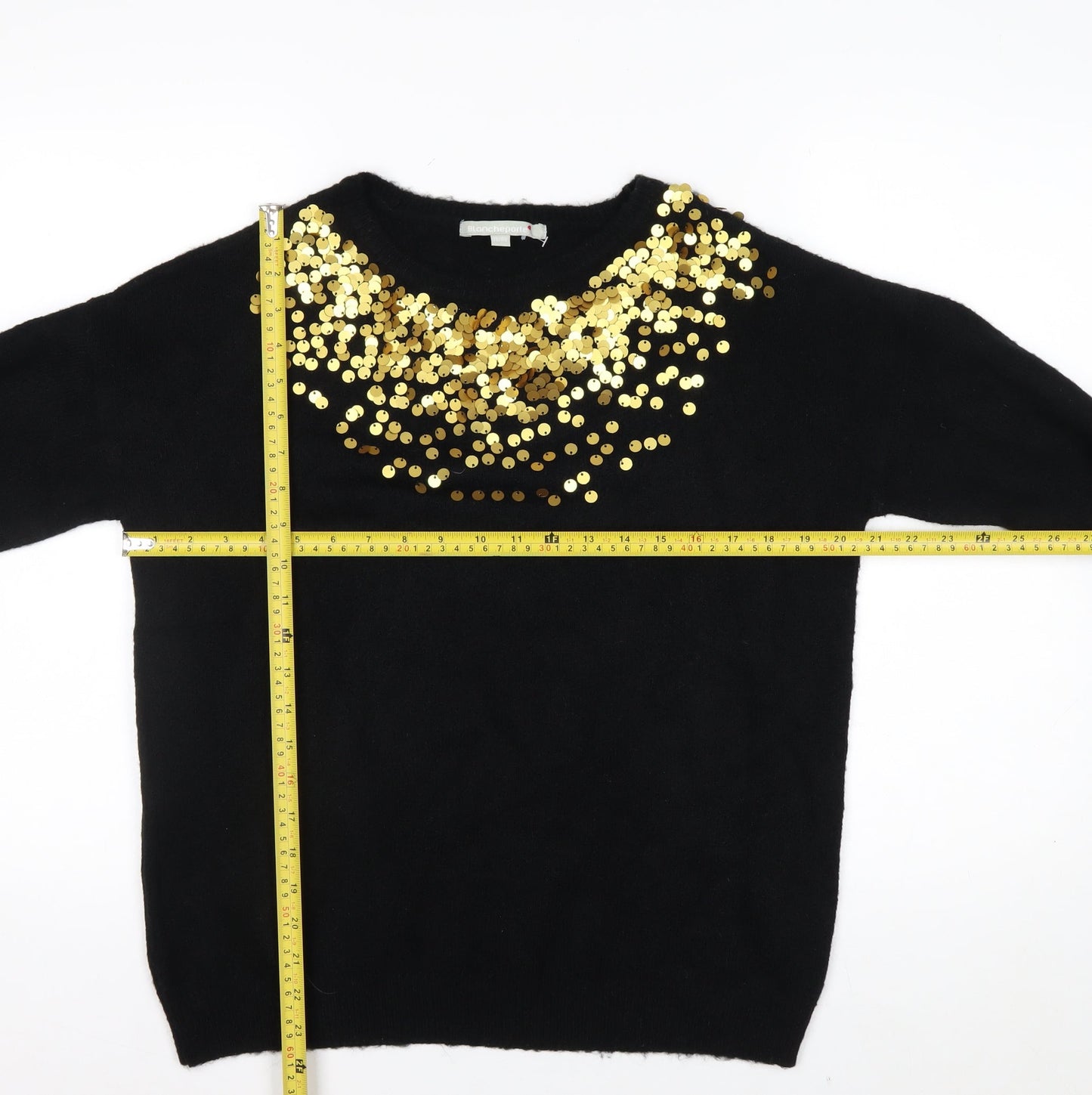 Blancheporte Womens Black Sequin Crew Neck Long Sleeve Jumper Size 12