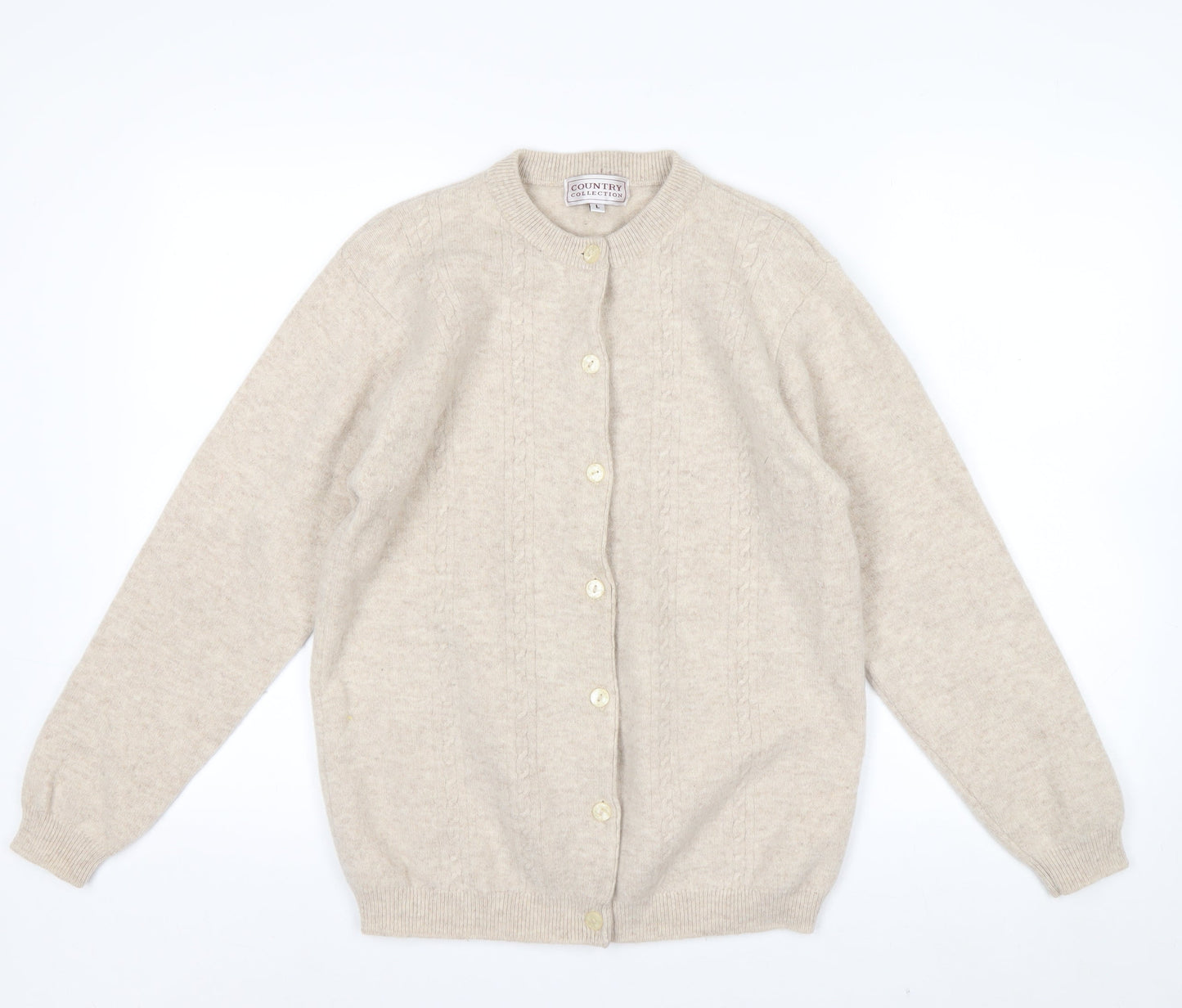 Country Collection Women's Beige Wool Cardigan L Cable Knit