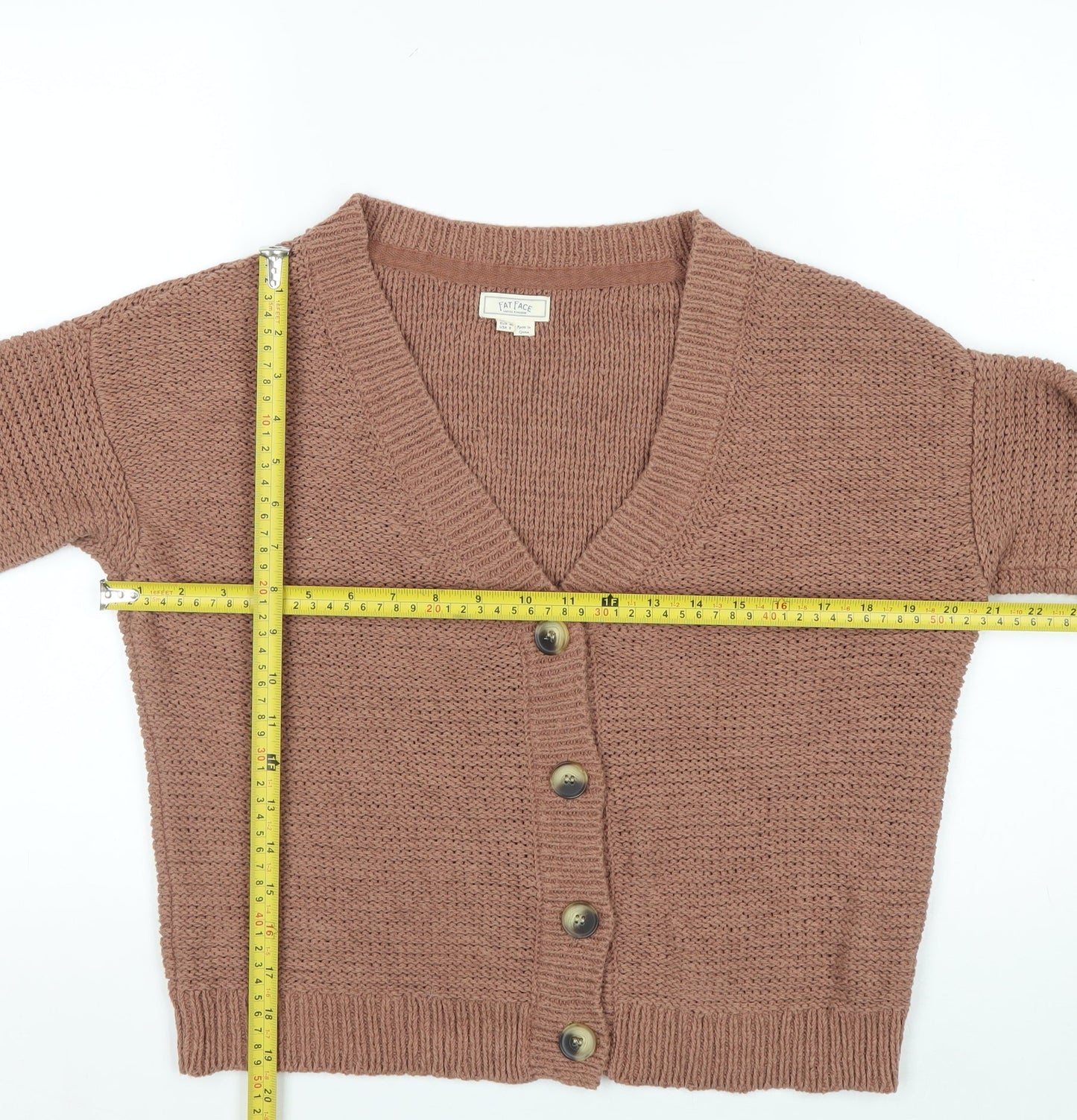 Fat Face Women’s Brown Cotton Knit Cardigan Size 12 V-Neck