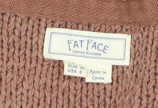 Fat Face Women’s Brown Cotton Knit Cardigan Size 12 V-Neck