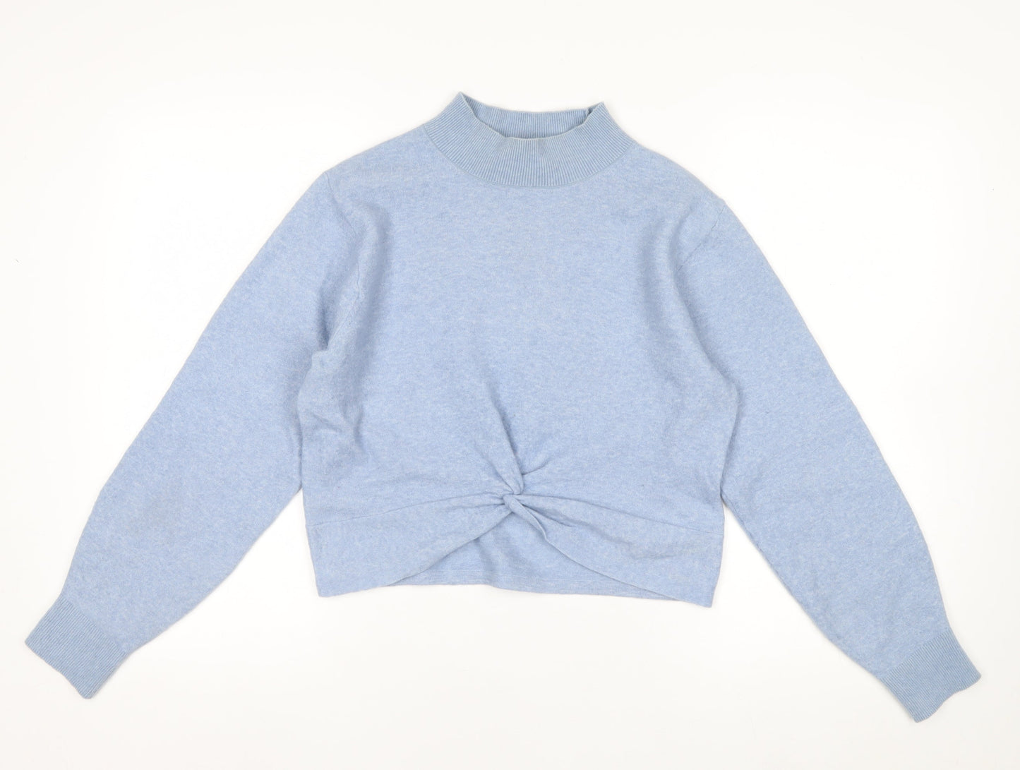 & Other Stories Women Blue Wool Blend Mock Neck Twist Knit Jumper Size 10