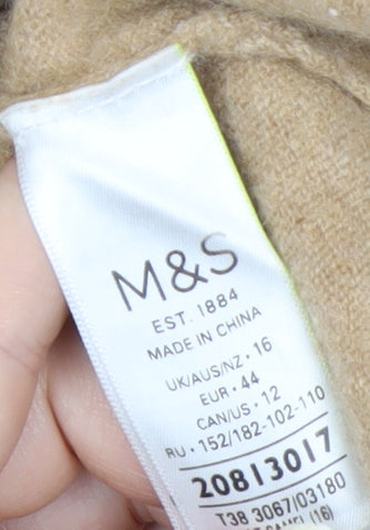 Marks and Spencer Women Beige Roll Neck 100% Cashmere Jumper Size 16