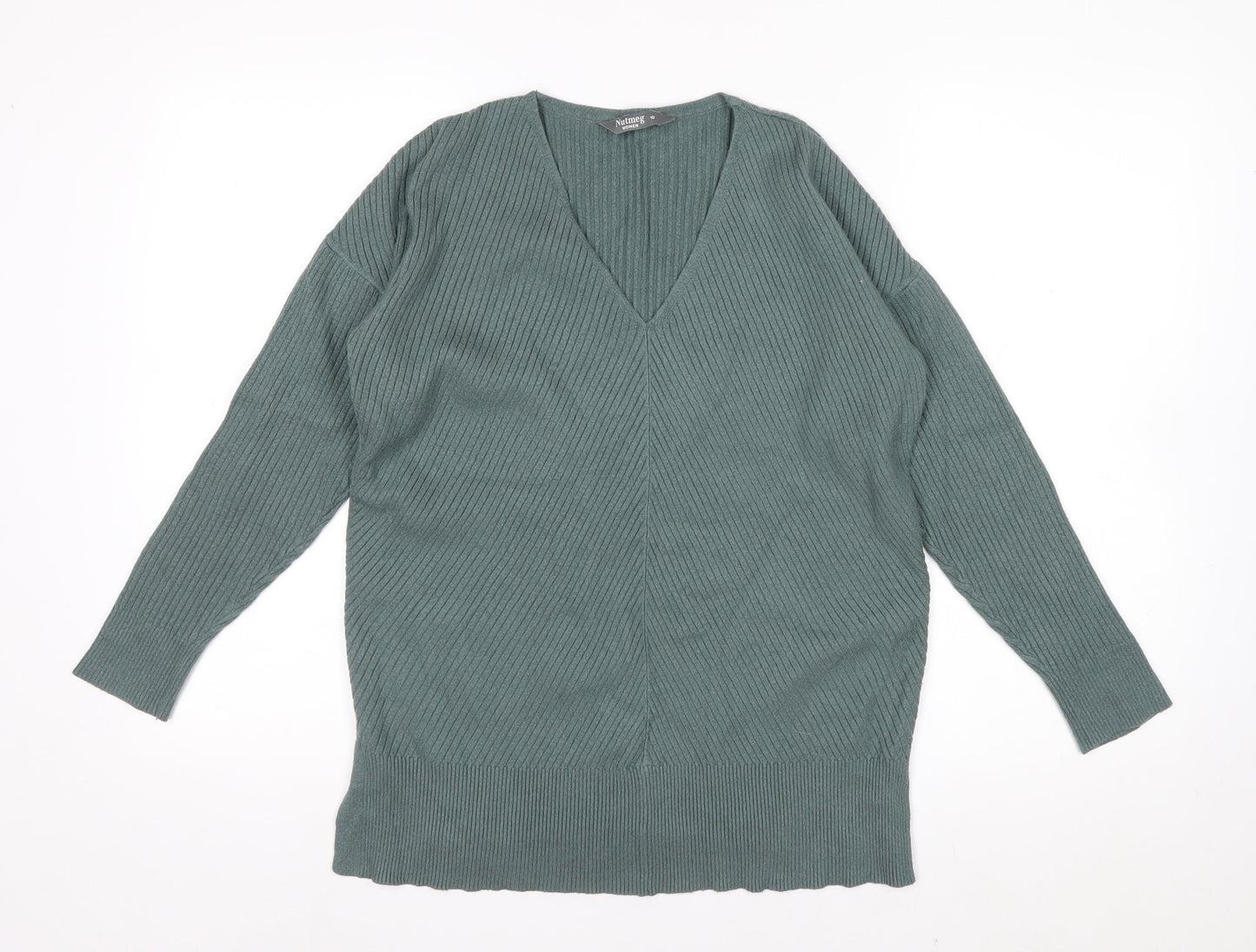 Nutmeg Women Green V-Neck Long Sleeve Pullover Jumper Size 10