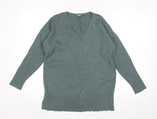 Nutmeg Women Green V-Neck Long Sleeve Pullover Jumper Size 10