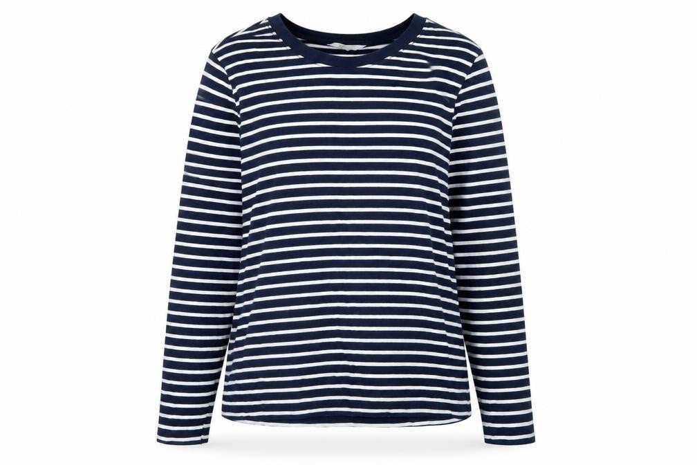 Marks & Spencer Women's Blue Striped Long Sleeve Cotton T-Shirt Size 8