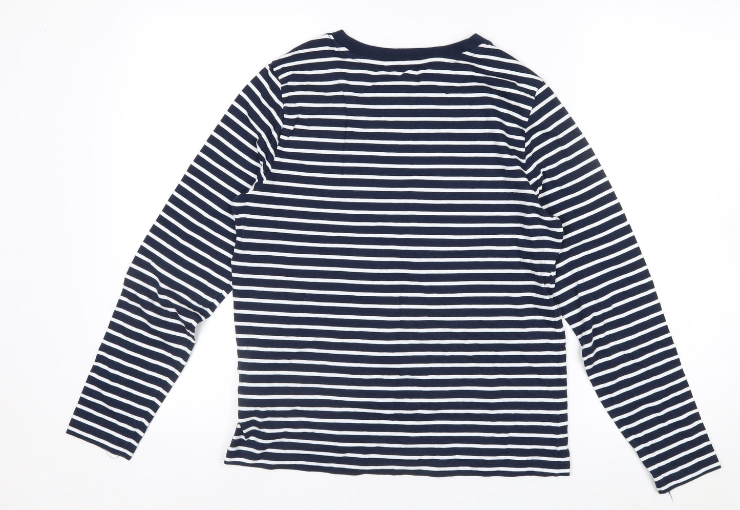 Marks and Spencer Women's Blue Striped Long Sleeve Cotton T-Shirt Size 8