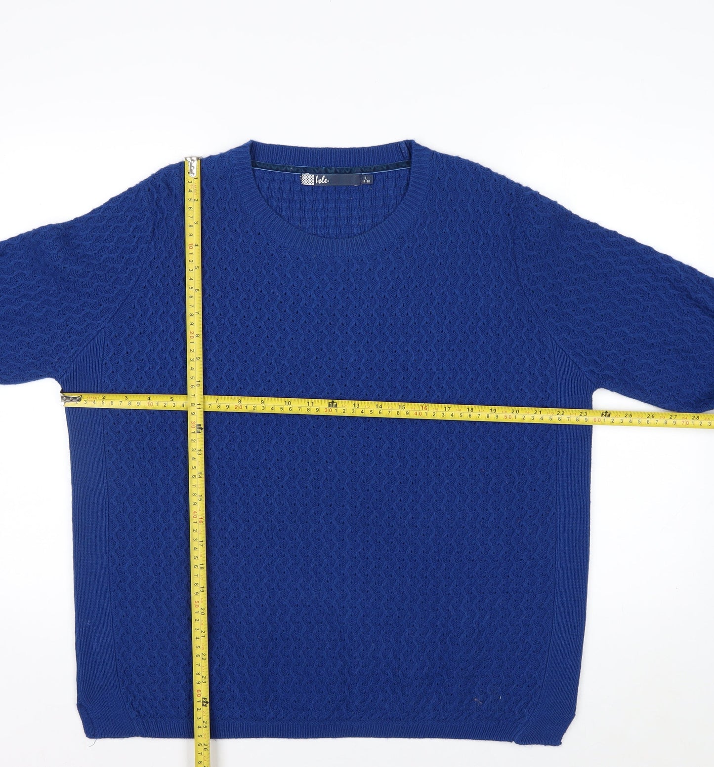 Isle Women Blue Acrylic Cable-Knit Jumper Size 18-20