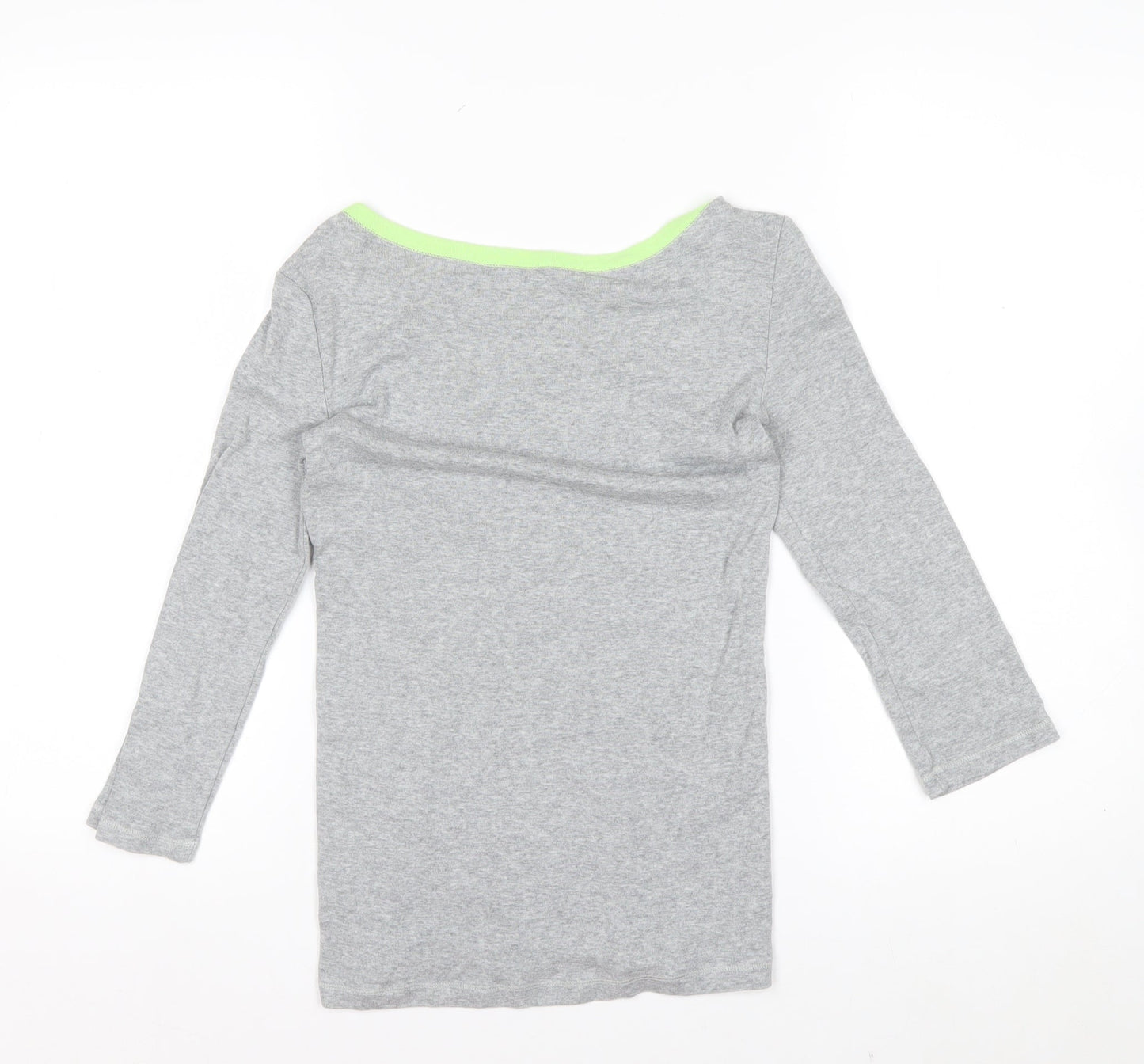 Gap Women's Grey and Green Boat Neck Long Sleeve T-Shirt XS