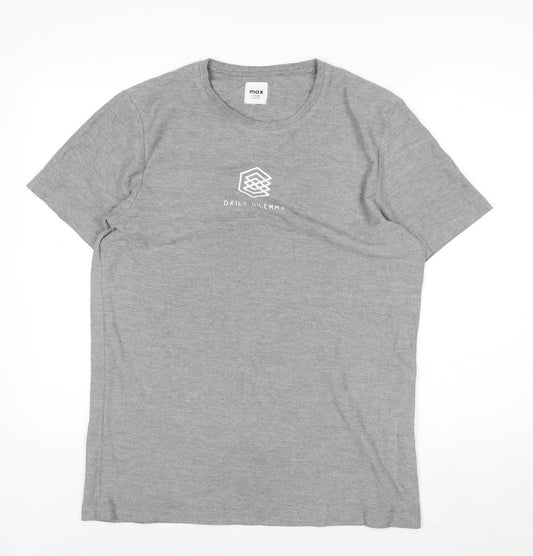Max Mens Grey Slim Fit Crew Neck Short Sleeve T-Shirt M
