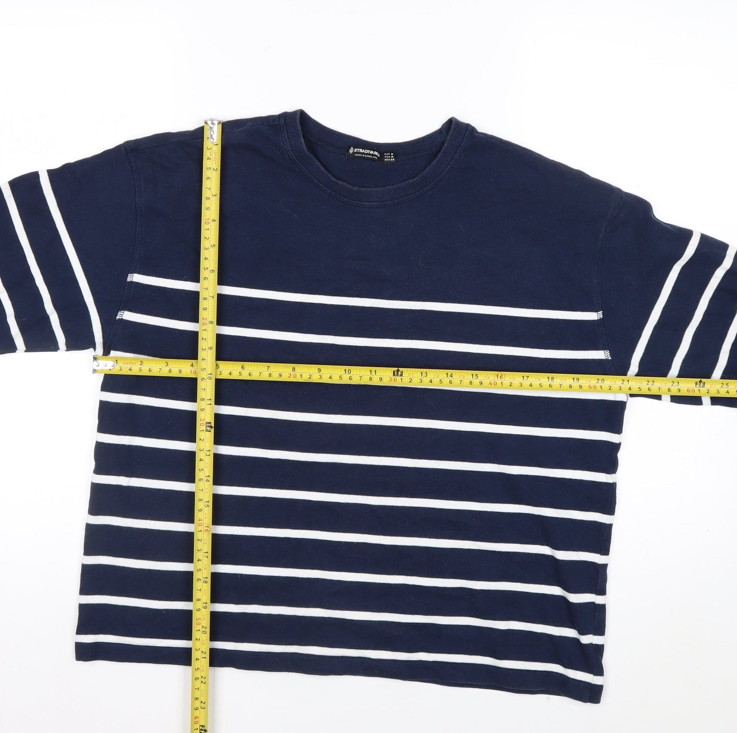 Stradivarius Women Navy Blue Stripe Pullover Sweatshirt Size 12