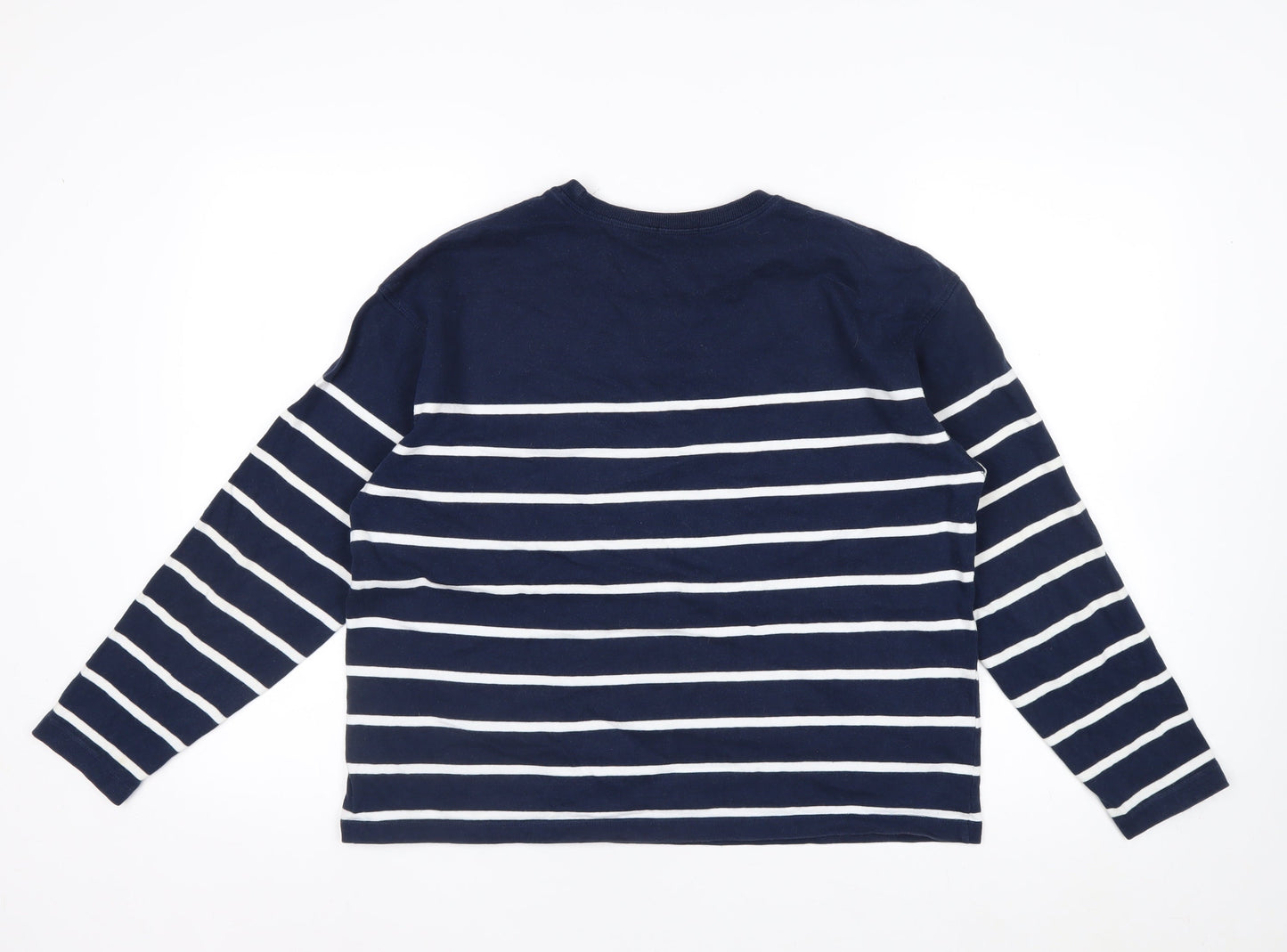 Stradivarius Women Navy Blue Stripe Pullover Sweatshirt Size 12