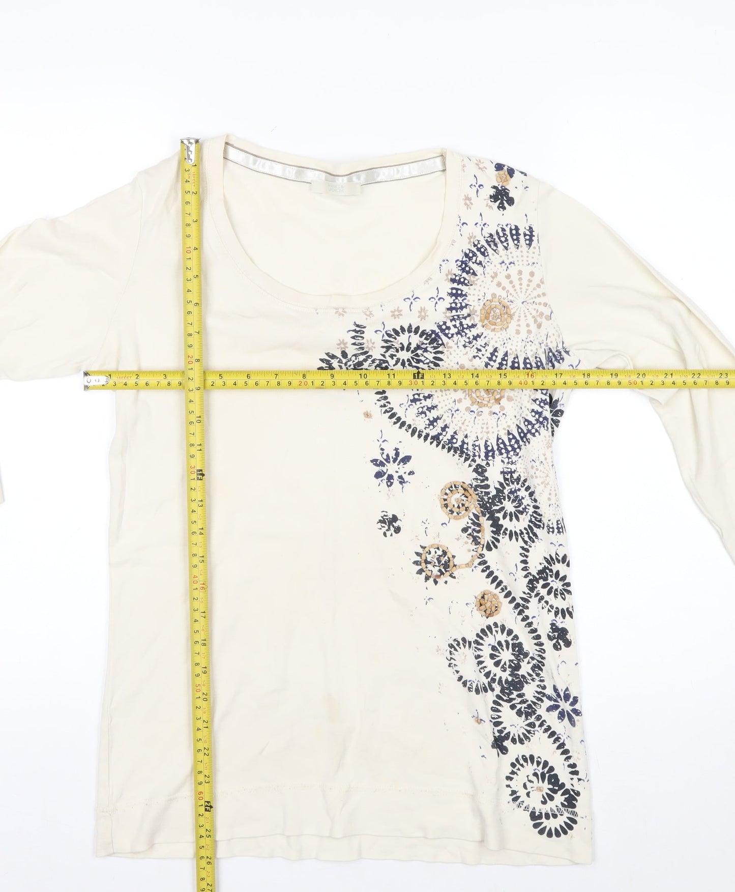 Marks and Spencer Women’s Ivory Floral Long Sleeve Cotton T-Shirt Size 16
