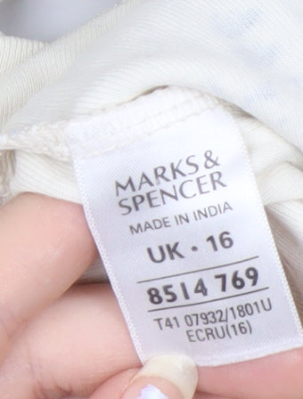 Marks and Spencer Women’s Ivory Floral Long Sleeve Cotton T-Shirt Size 16