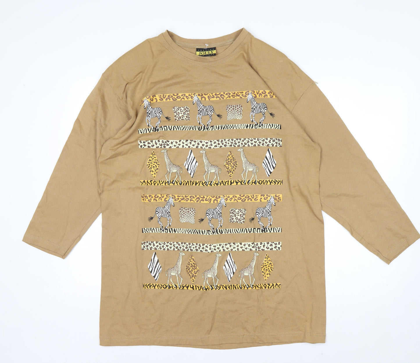 Jouly Women Brown Animal Print Long Sleeve Vintage T-Shirt One Size