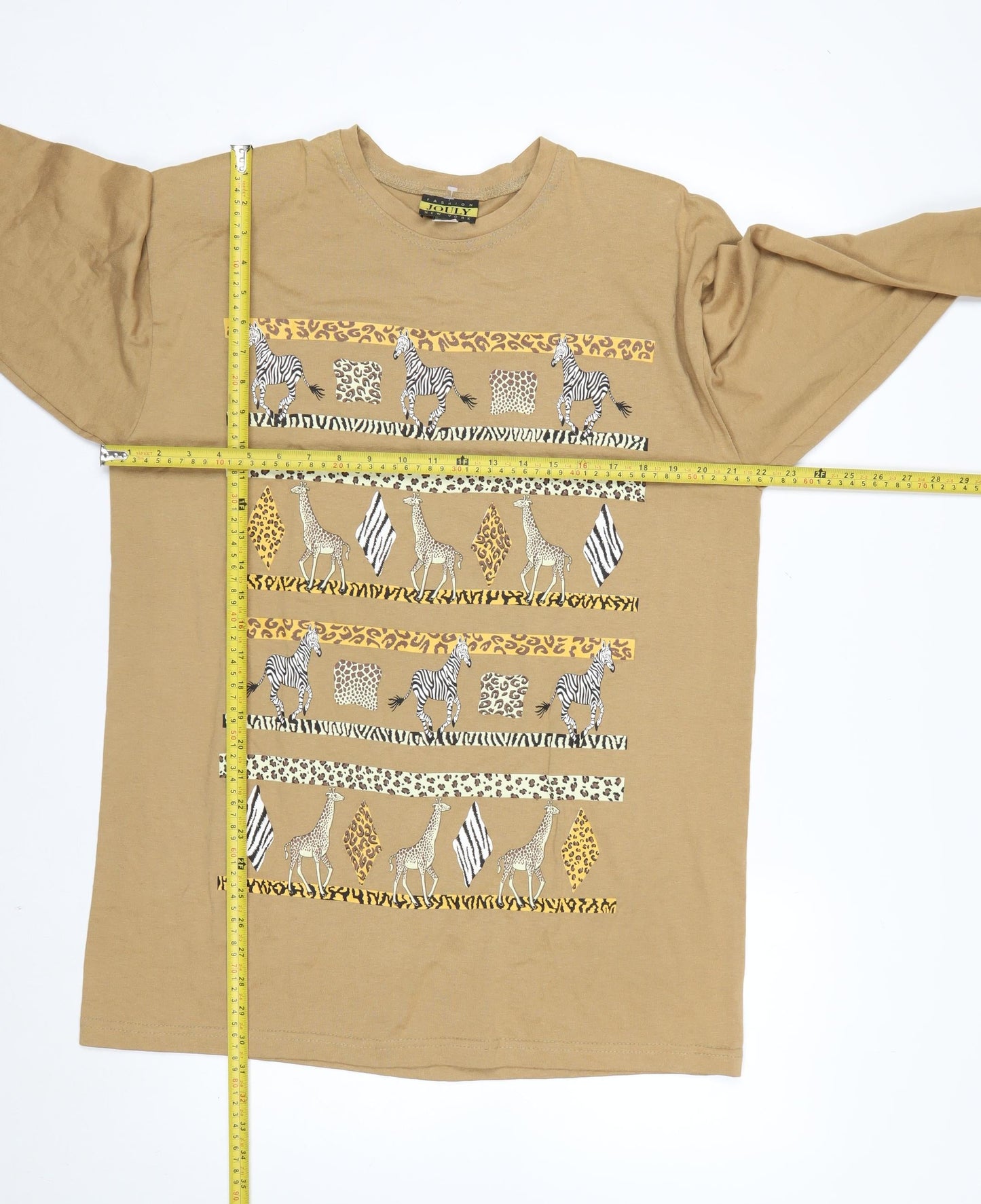 Jouly Women Brown Animal Print Long Sleeve Vintage T-Shirt One Size