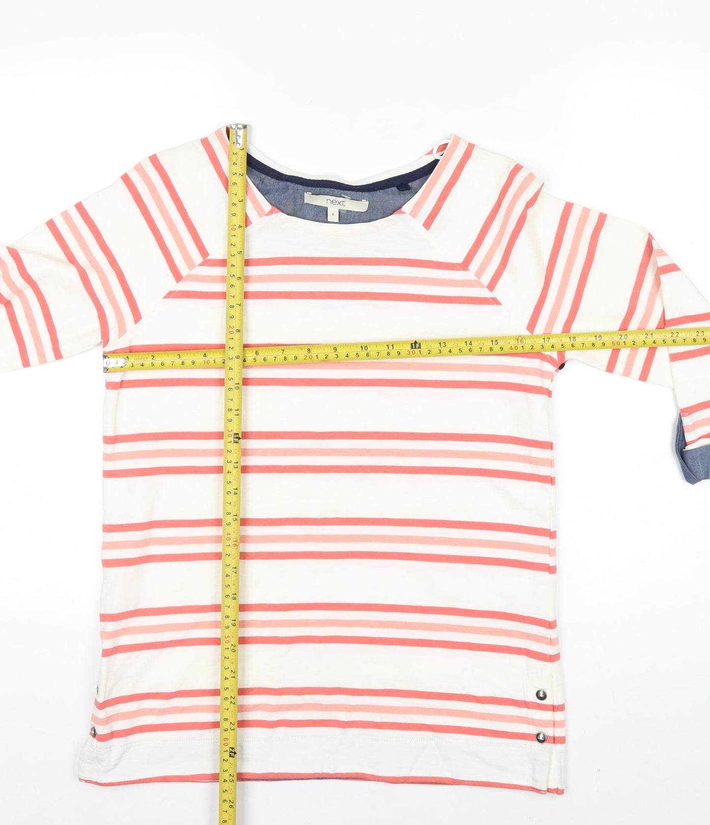 Next Women’s Multicoloured Striped 3/4 Sleeve Cotton T-Shirt Size 6