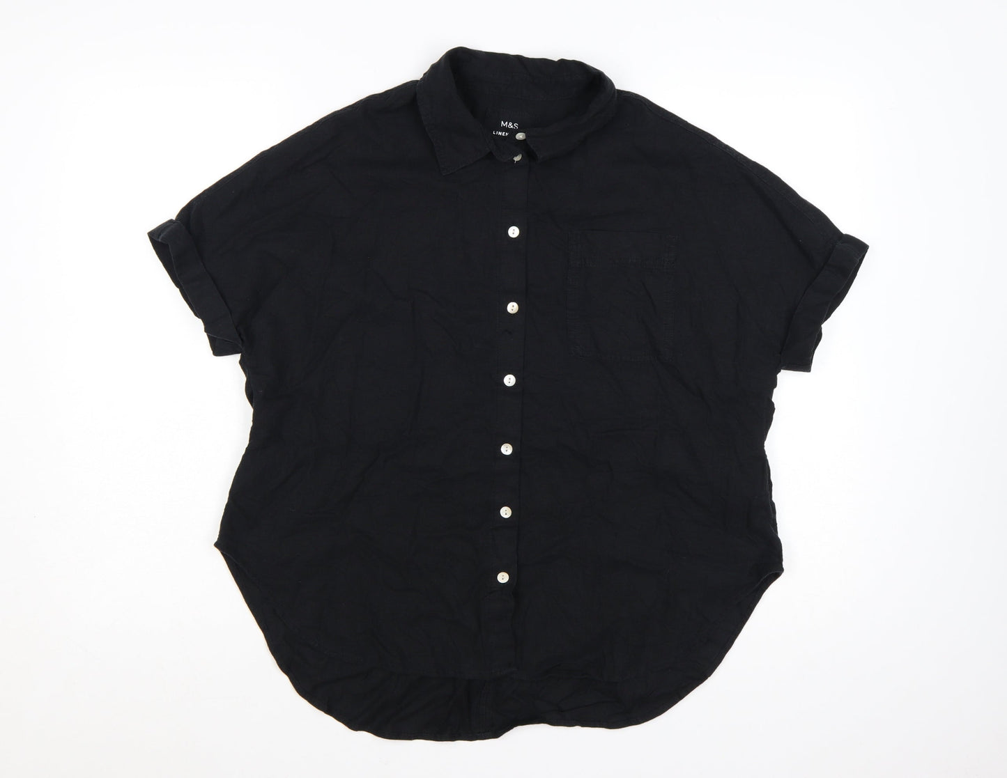 Marks and Spencer Women’s Black Linen Blend Button-Up Shirt Size 8