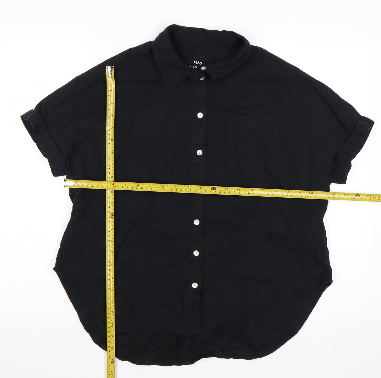 Marks and Spencer Women’s Black Linen Blend Button-Up Shirt Size 8