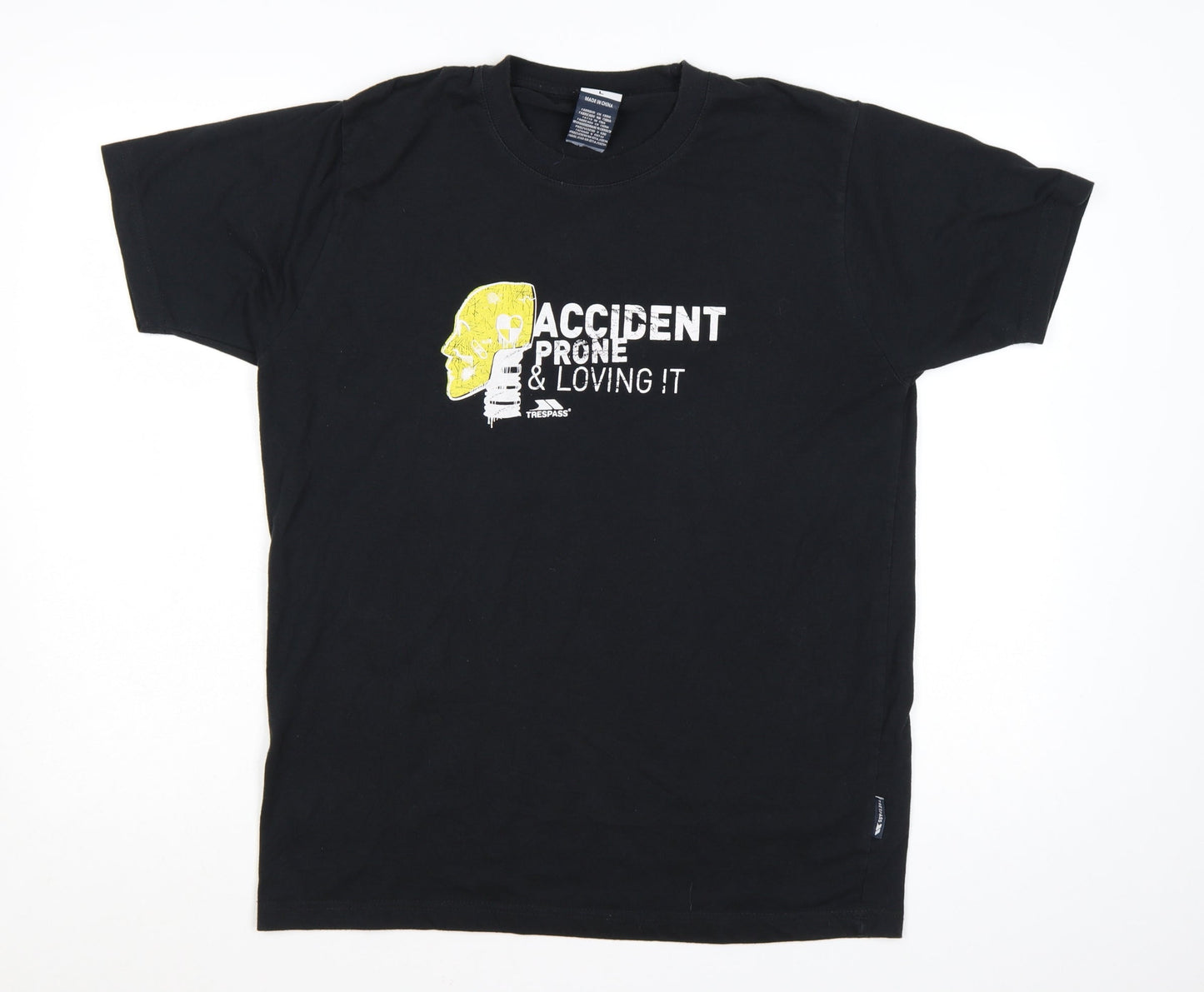 Trespass Men's Black Graphic T-Shirt L Polyester Cotton Crew Neck