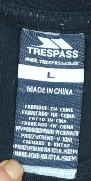 Trespass Men's Black Graphic T-Shirt L Polyester Cotton Crew Neck