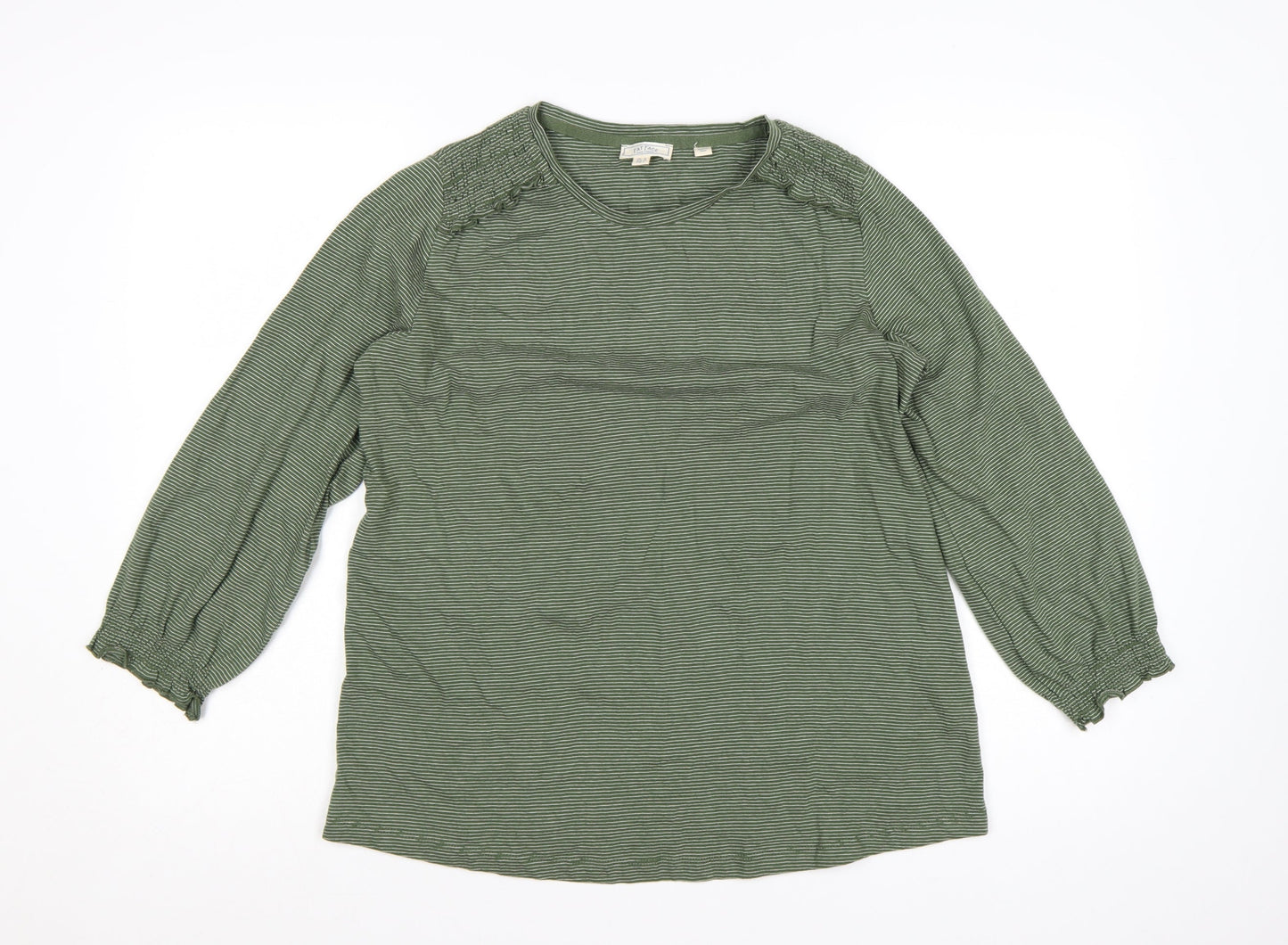 Fat Face Women's Green Striped Long Sleeve Cotton T-Shirt Size 10