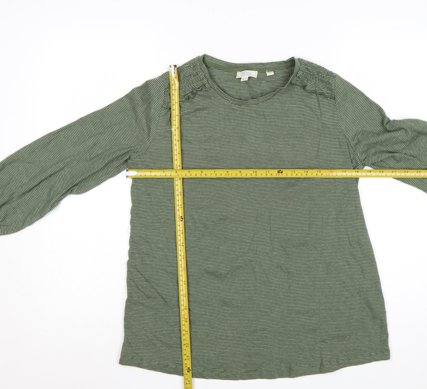 Fat Face Women's Green Striped Long Sleeve Cotton T-Shirt Size 10