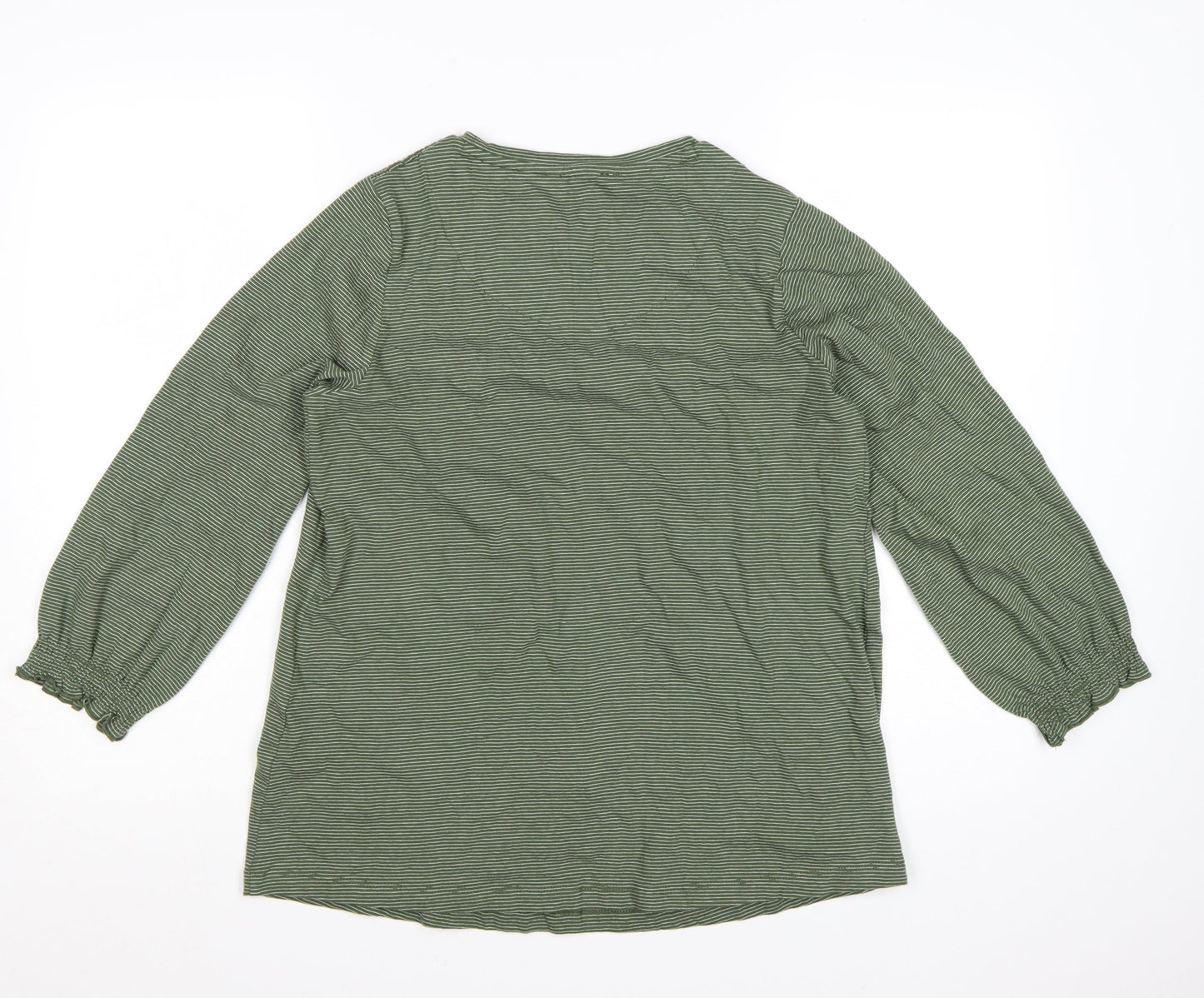Fat Face Women's Green Striped Long Sleeve Cotton T-Shirt Size 10