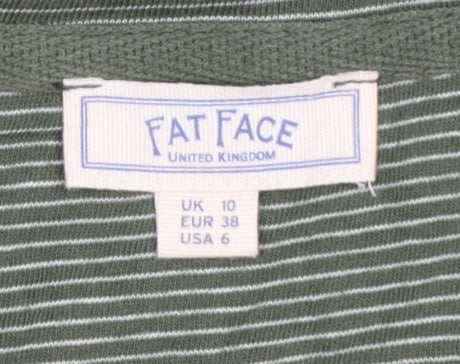 Fat Face Women's Green Striped Long Sleeve Cotton T-Shirt Size 10