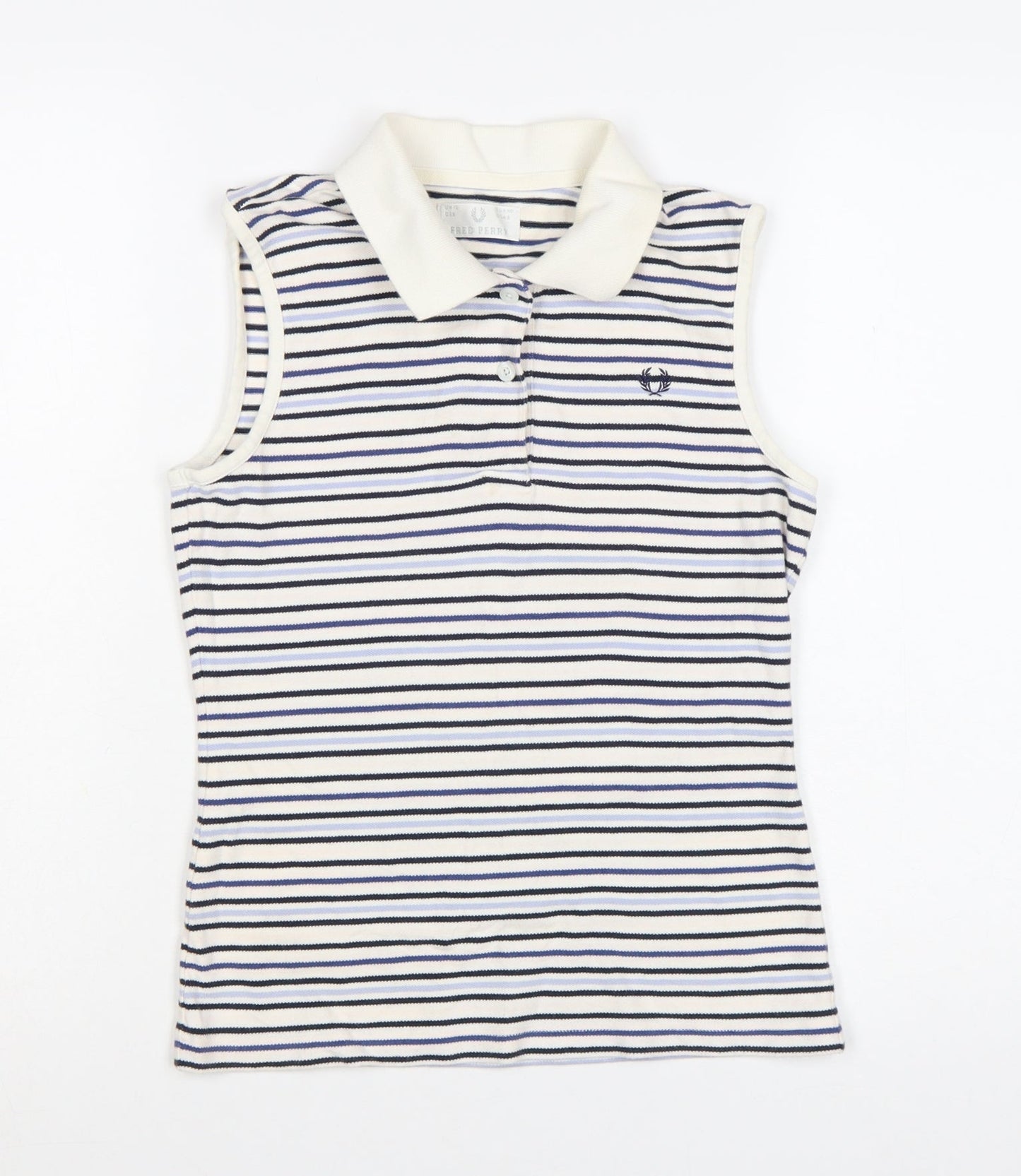 Fred Perry Womens White Blue Striped Sleeveless Polo Shirt UK 12