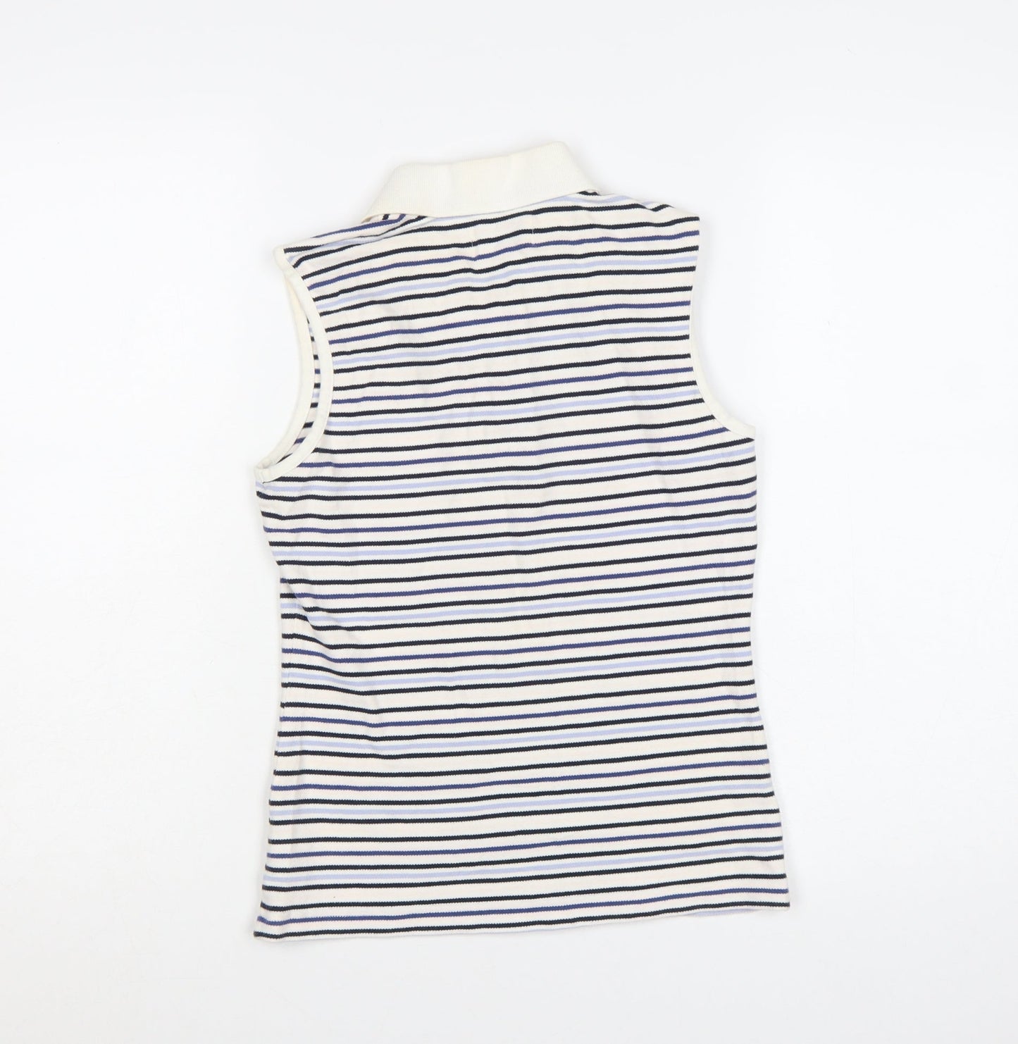 Fred Perry Womens White Blue Striped Sleeveless Polo Shirt UK 12