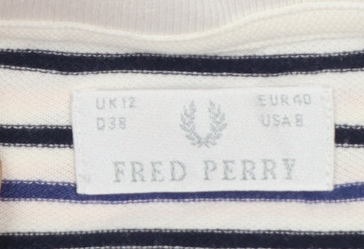 Fred Perry Womens White Blue Striped Sleeveless Polo Shirt UK 12