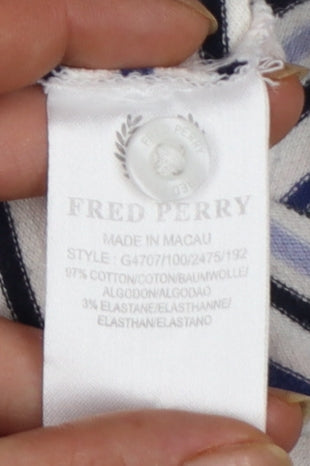 Fred Perry Womens White Blue Striped Sleeveless Polo Shirt UK 12