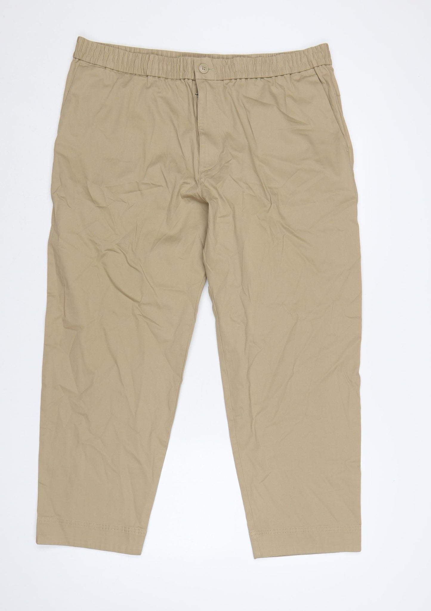 Marks and Spencer Womens Beige XL Cropped Trousers with Elastic Waist