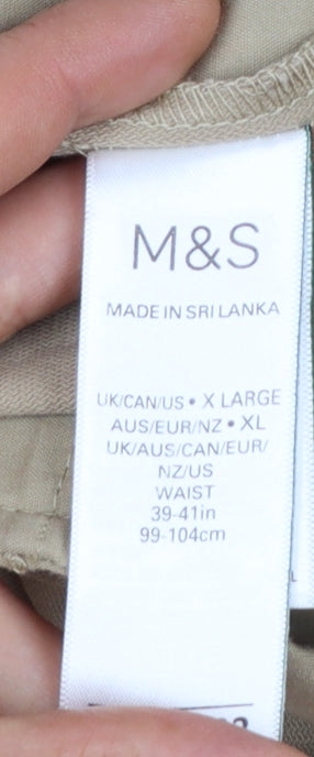 Marks and Spencer Womens Beige XL Cropped Trousers with Elastic Waist