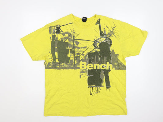 Bench Men's Yellow Graphic Print T-Shirt XL Cotton Crew Neck