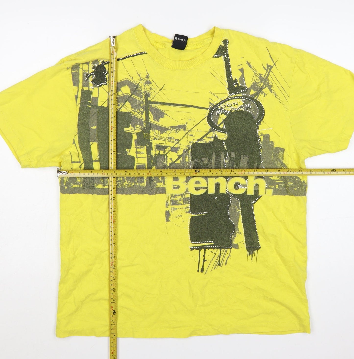Bench Men's Yellow Graphic Print T-Shirt XL Cotton Crew Neck