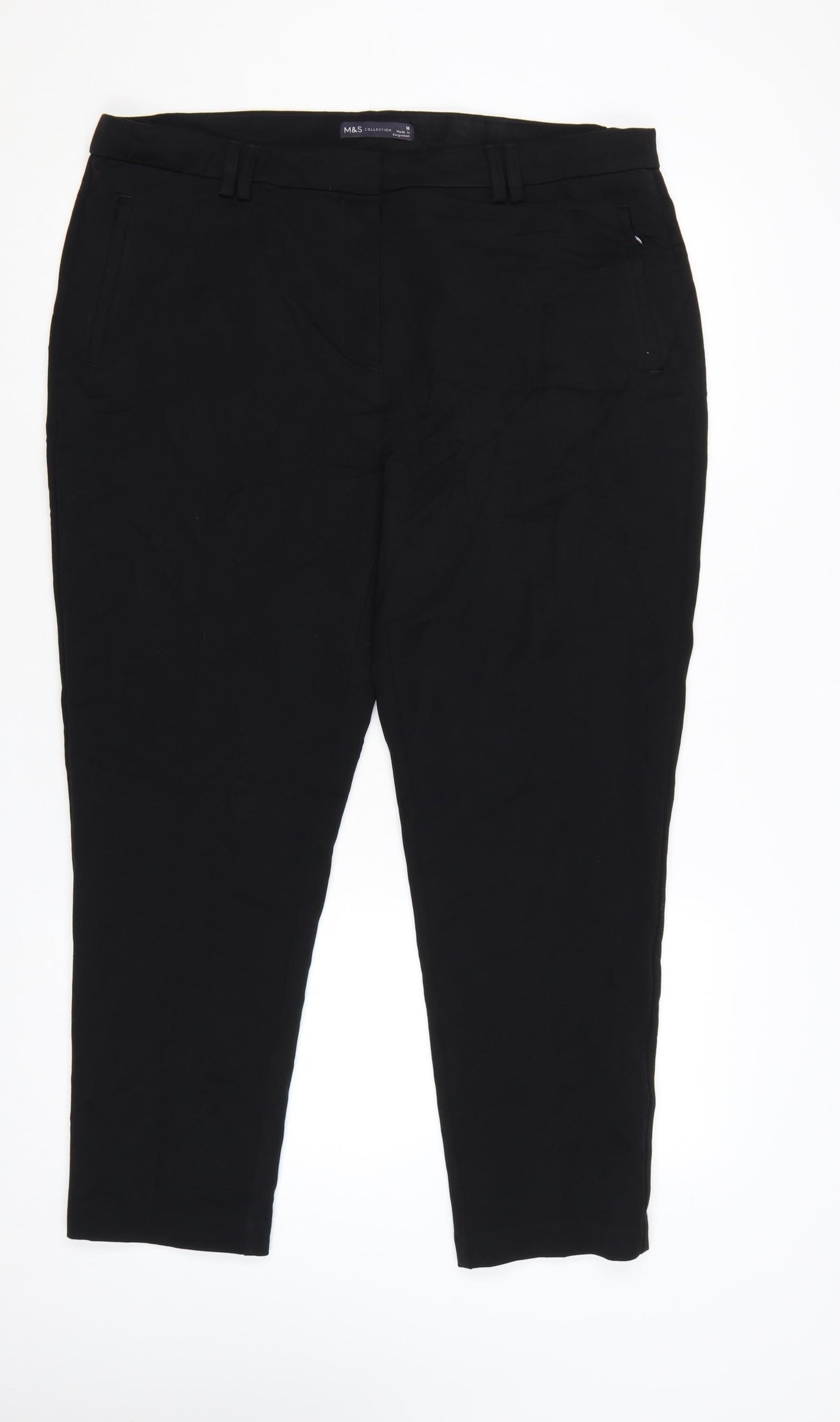 Marks and Spencer Women Black Size 18 Stretch Straight Trousers