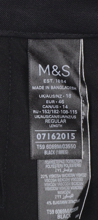 Marks and Spencer Women Black Size 18 Stretch Straight Trousers