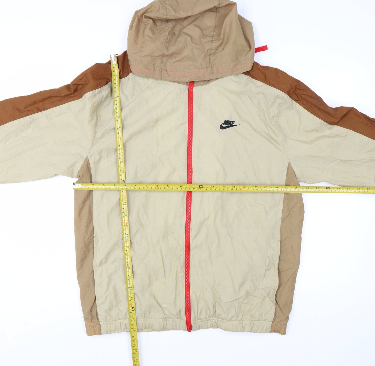 Nike Men's Beige Hooded Windbreaker Jacket Size M Lightweight Sports