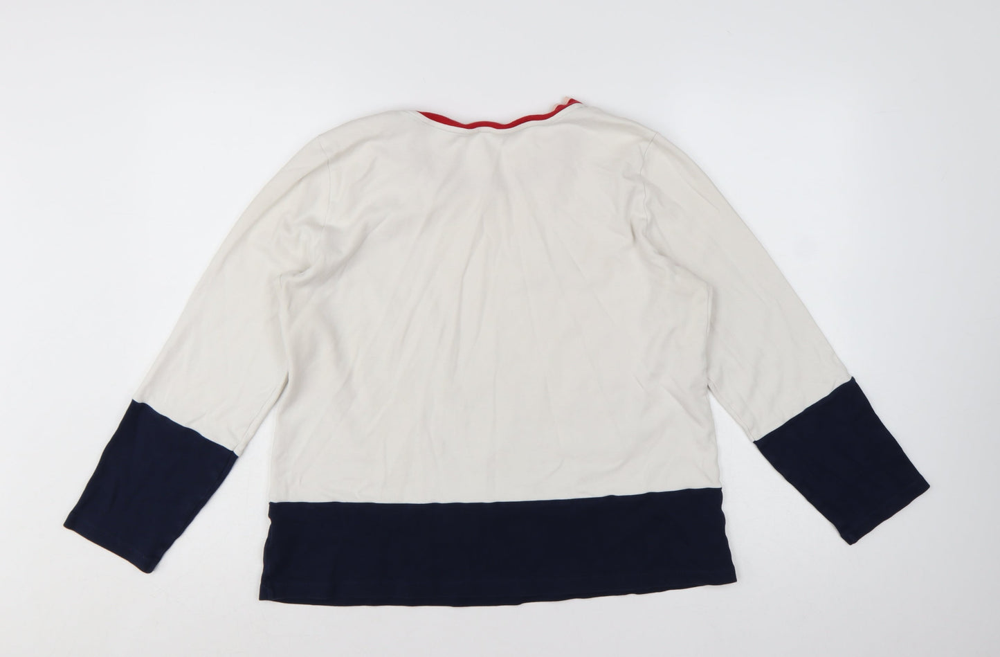 Nautica Women Ivory Navy Colourblock Cotton Pullover Sweatshirt XL