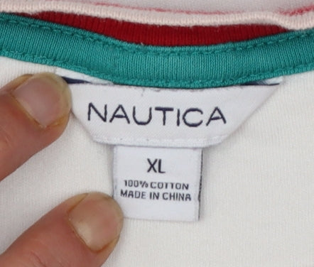 Nautica Women Ivory Navy Colourblock Cotton Pullover Sweatshirt XL