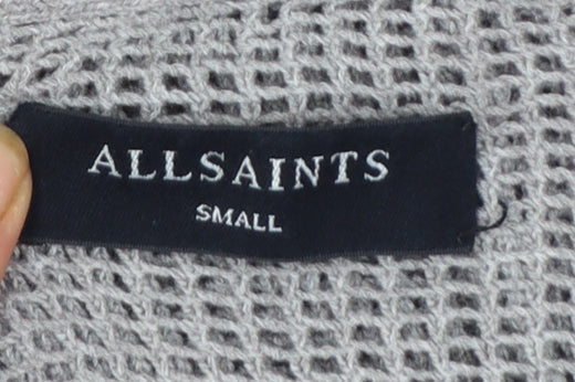 AllSaints Men's Grey Cotton Open-Knit Crew Neck Jumper Size S