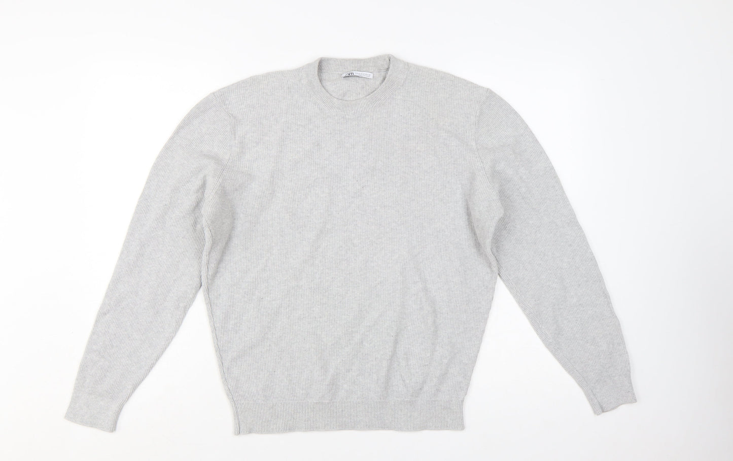 Zara Men's Grey Wool Jumper M Crew Neck Pullover Classic Knit