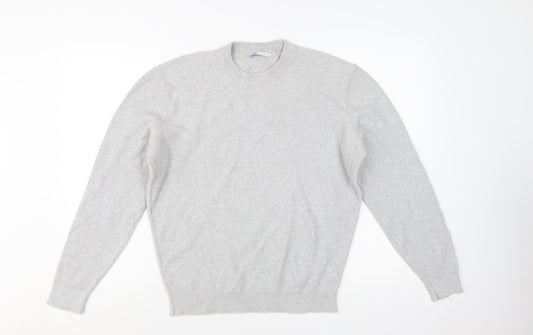 Zara Men's Grey Wool Jumper M Crew Neck Pullover Classic Knit