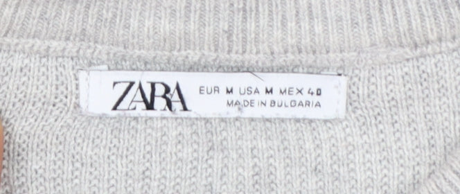 Zara Men's Grey Wool Jumper M Crew Neck Pullover Classic Knit