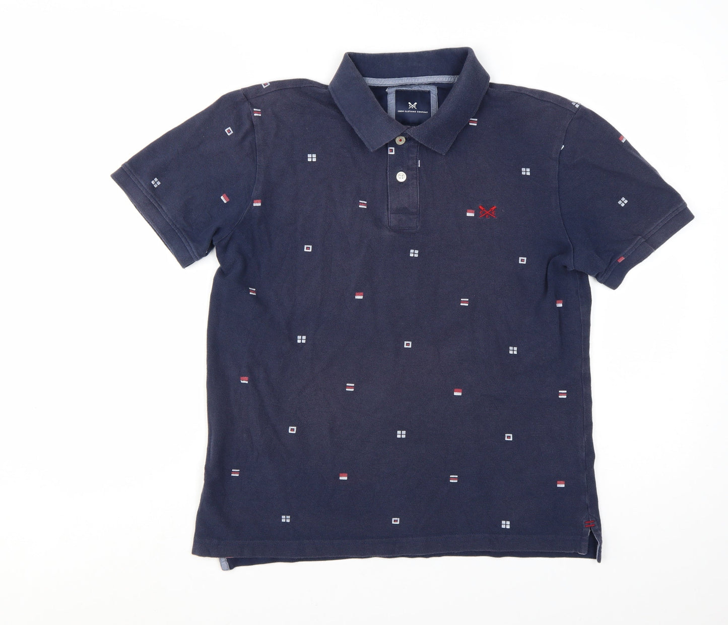 Crew Clothing Men’s Blue Geometric Cotton Polo Shirt Size M